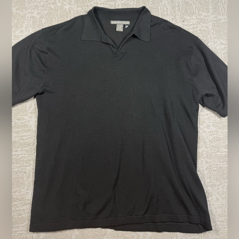Saks Fifth Avenue Black Cashmere Silk Blend Polo Shirt Men Size XL